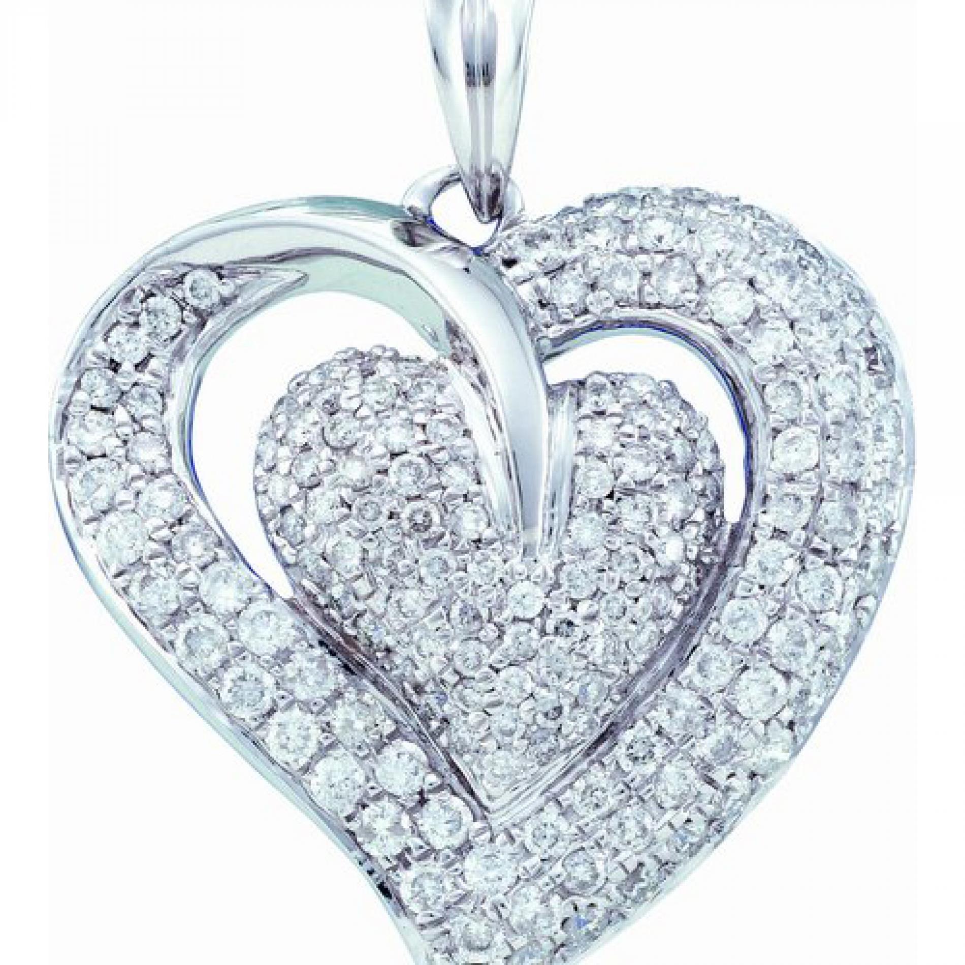 14k White Gold 1.0 CTW Diamond Heart Pendant   4.411 gram    #556 53099