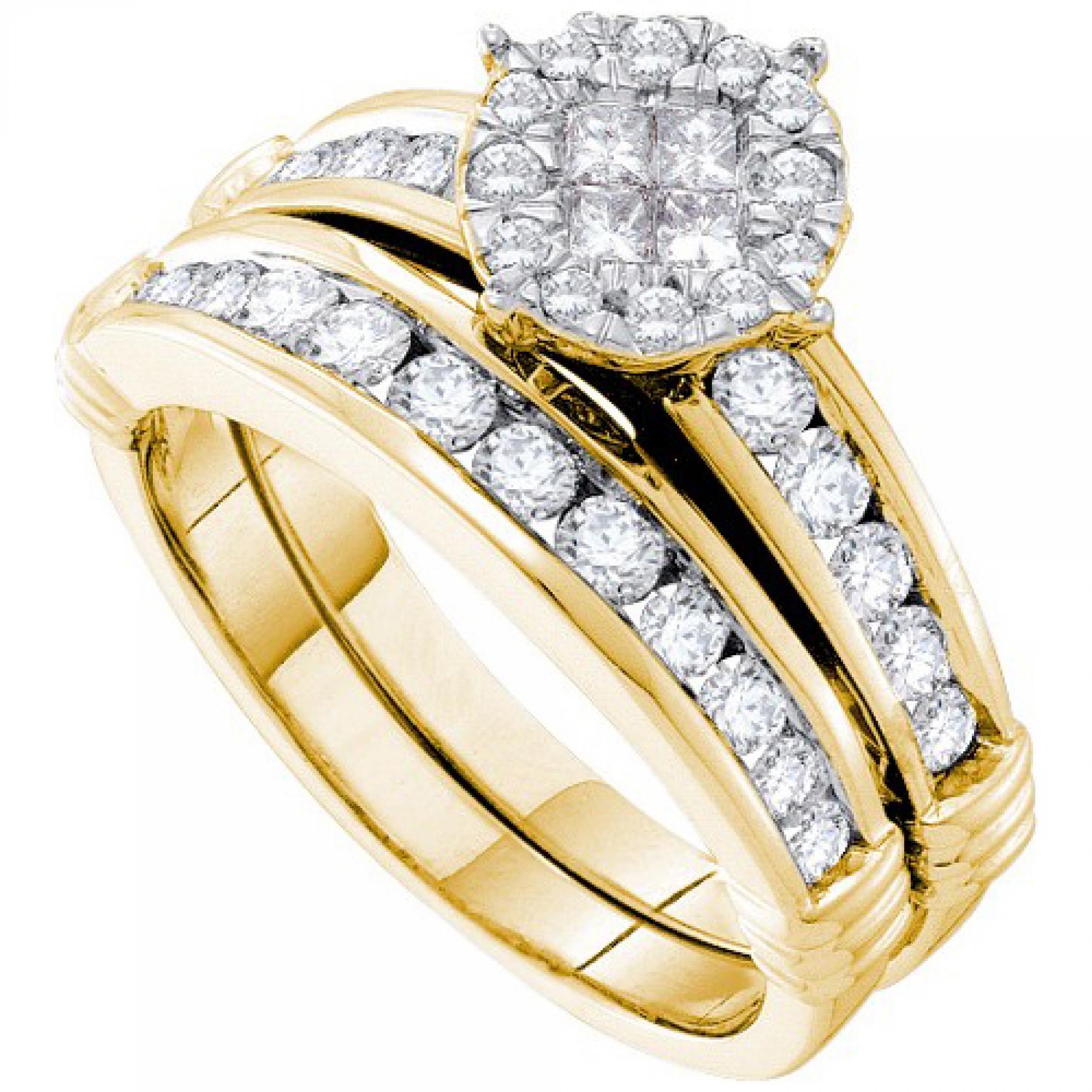 14k Yellow Gold 0.90Ct Diamond Soliel Bridal Set