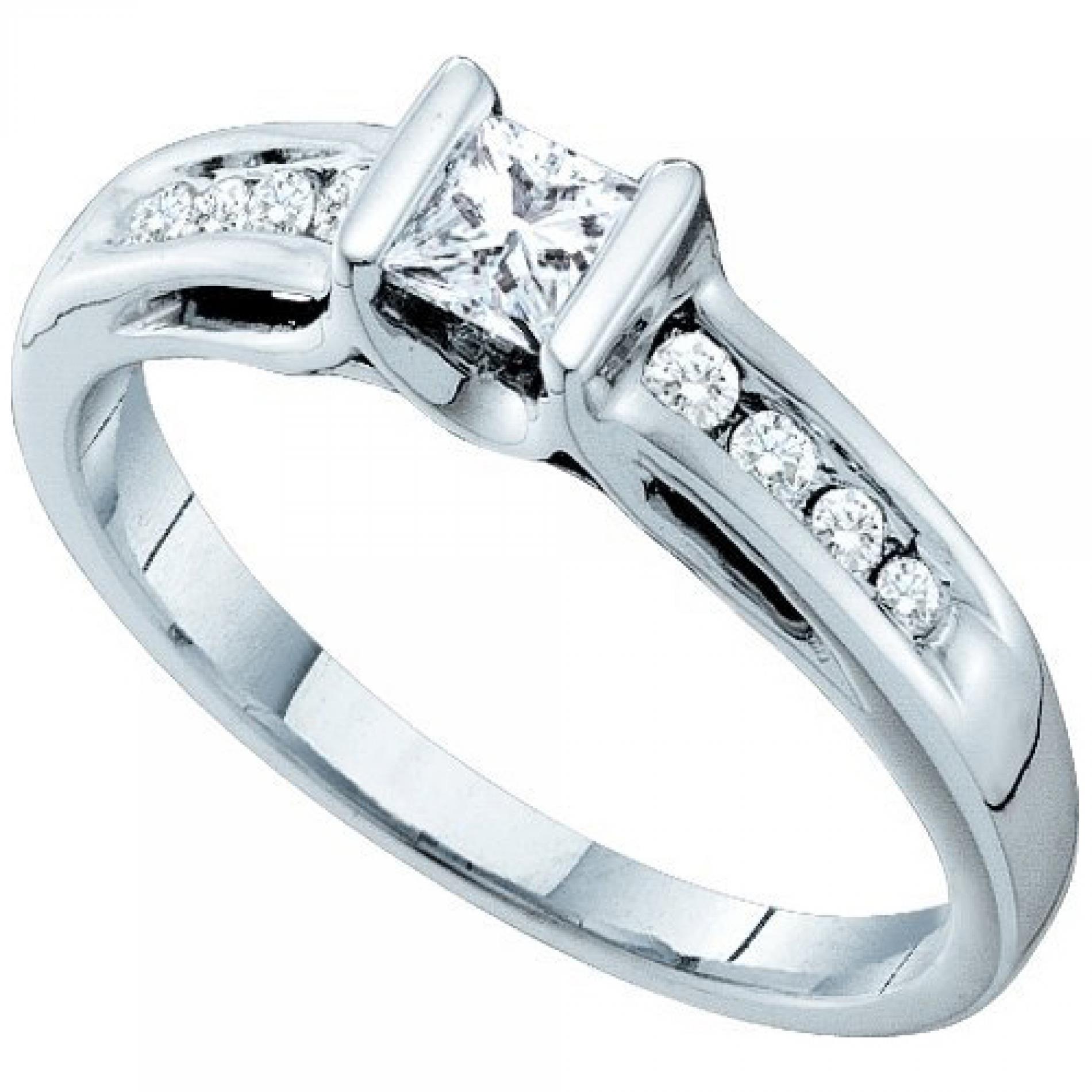 14k White Gold 0.51Ctw Diamond Ladies Bridal Ring With 0.33Ct Princess Center