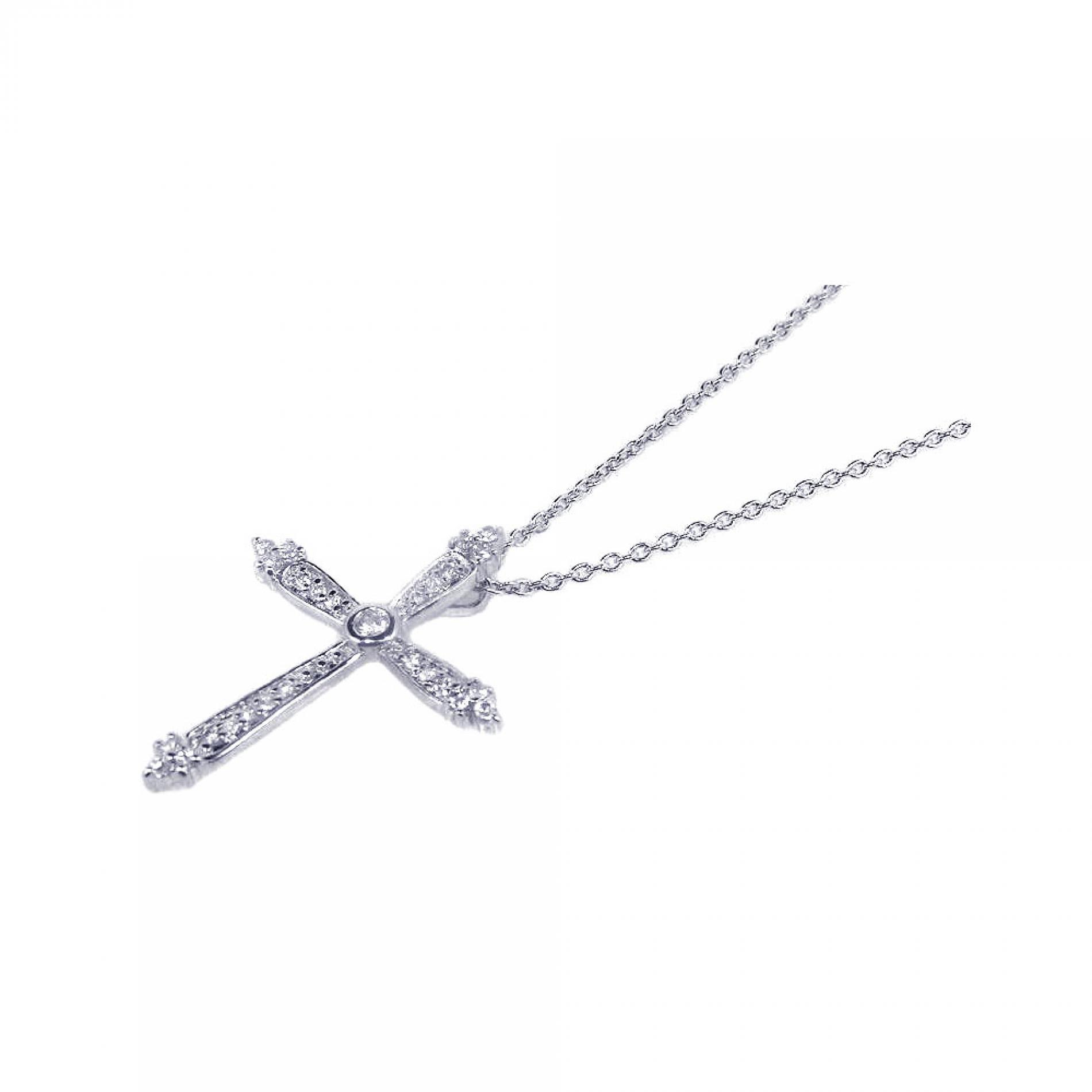 .925 Sterling Silver Cubic Zirconia Cross Pendant Necklace 