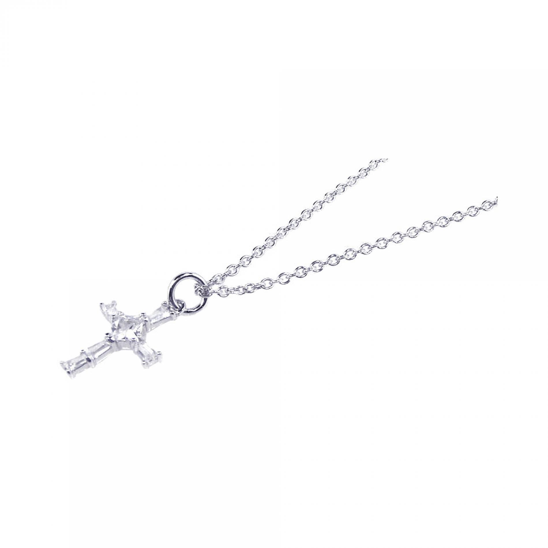 .925 Sterling Silver Cubic Zirconia Cross Pendant Necklace 