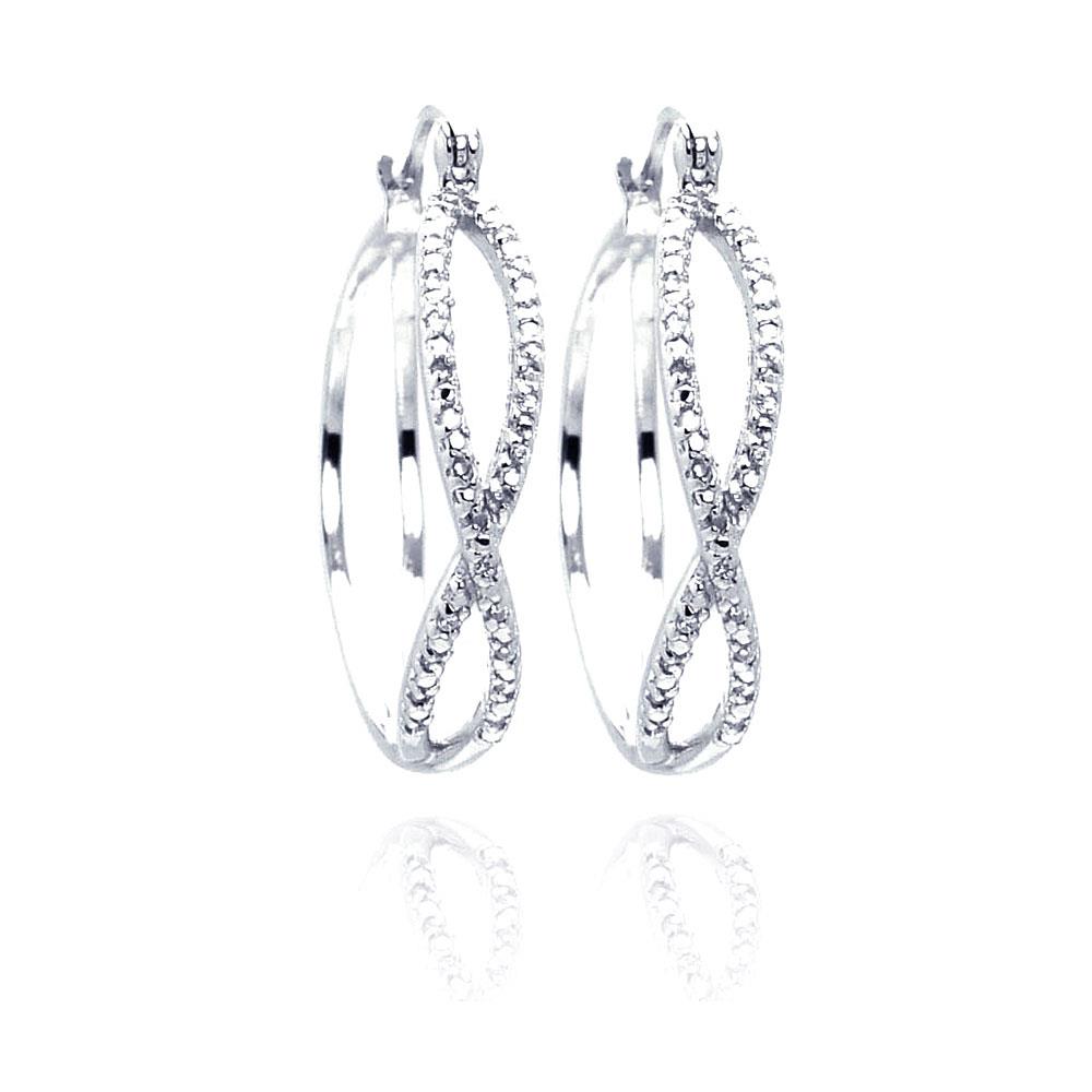 .925 Sterling Silver Rhodium Plated Number Eigth Cubic Zirconia Hoop Earring