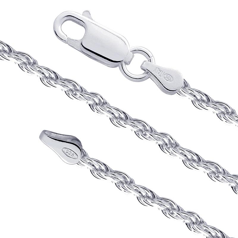 .925 Sterling Silver Nickel Free Diamond Cut Rope 050 Chain (2.5Mm)