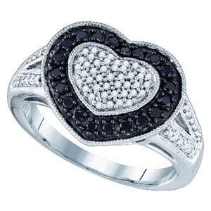1/2 Carat Black & White Diamond 10K White Gold Heart Right Hand Ring