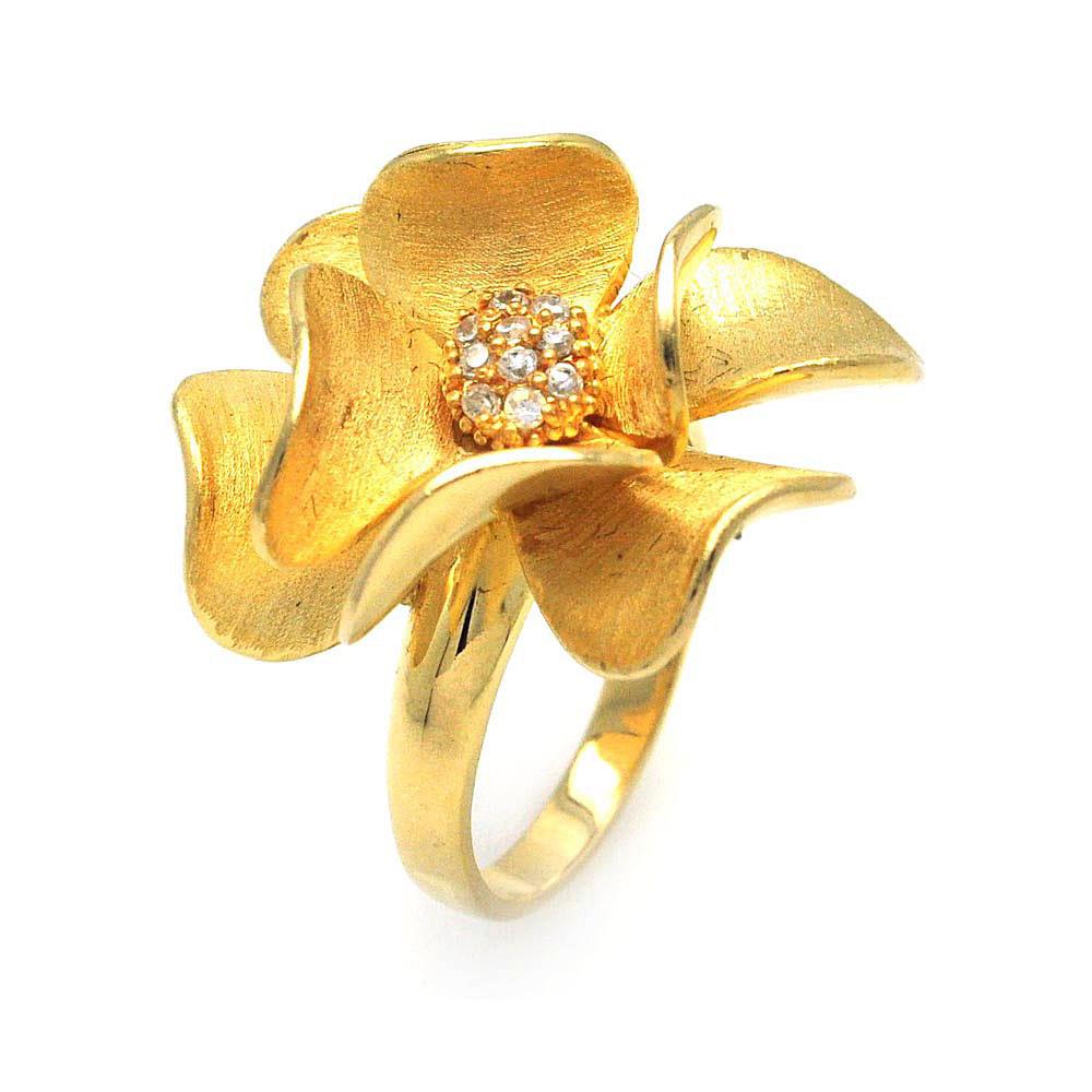 .925 Sterling Silver Gold Plated Cubic Zirconia Flower Ring