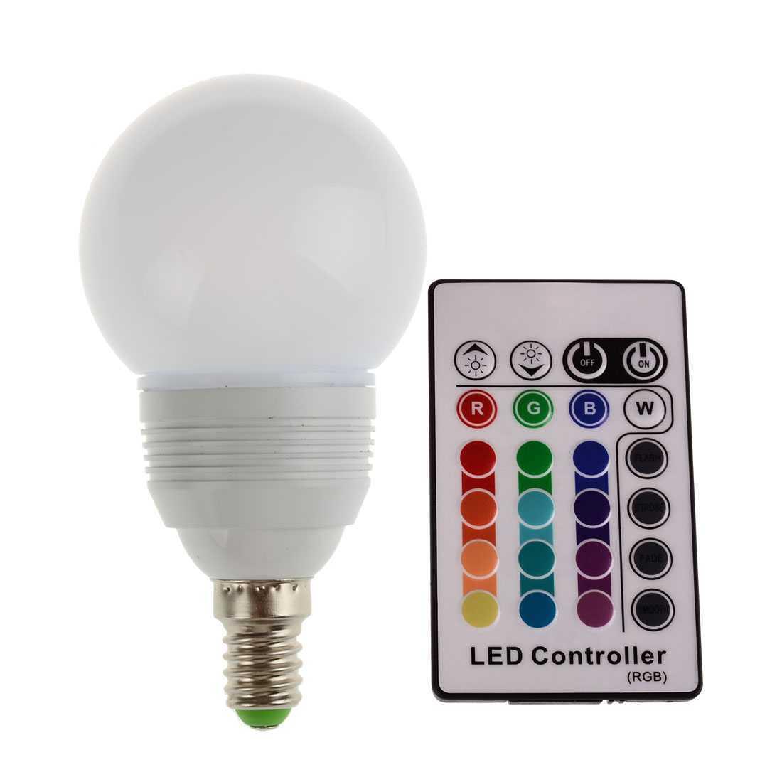 LONOVE RGB LED Light Bulb 3W E14 Multi color IR Wireless Remote Control AC85~265V White Case