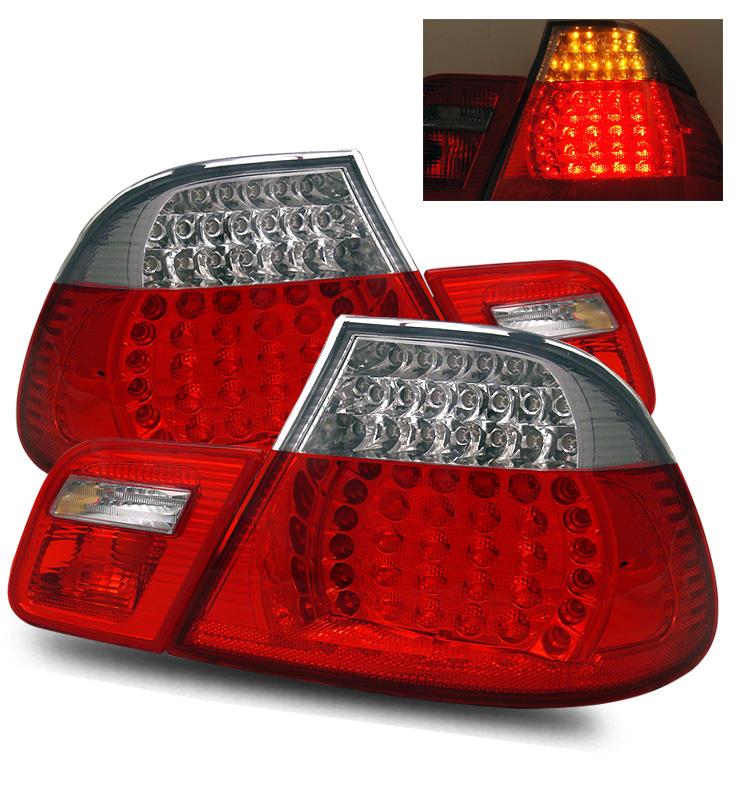 00 03 BMW E46 325/328/330/M3 2DR Coupe Euro Red Clear LED Tail Lights Brake Lamp