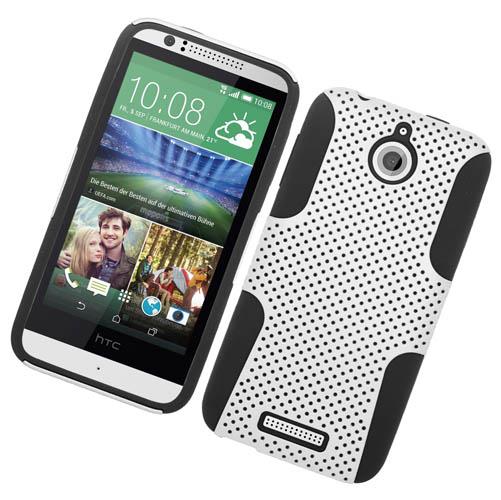 For HTC Desire 510 Mesh Perforated Skin Cover Case, Pen, ApexGears (TM) Phone Bag. White Black