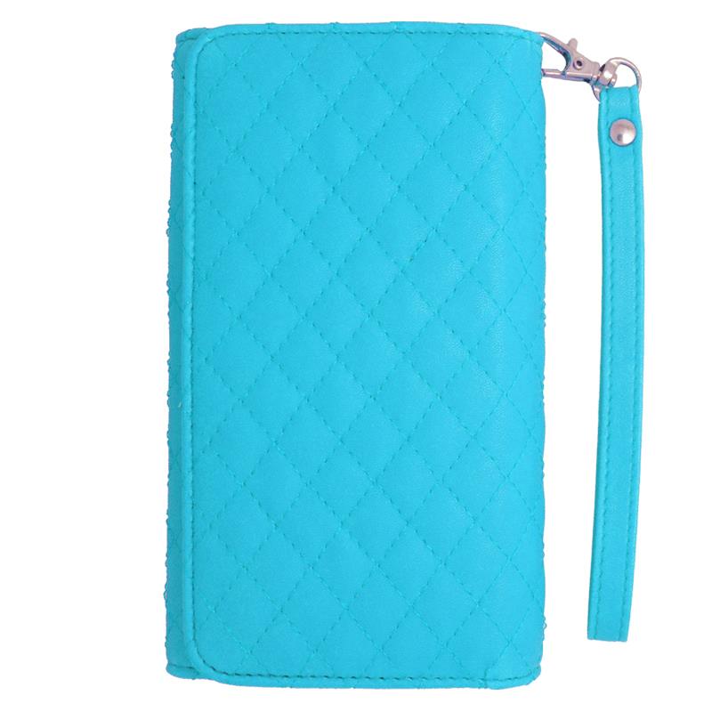 for Nokia Lumia 630 635 Baby Blue Quilted Faux Leather Pouch Case Cover