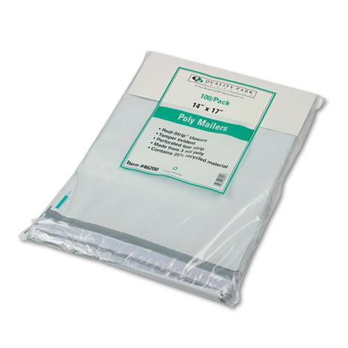 Quality Park 46200 Redi Strip Recycled Poly Mailer, Side Seam, 14 x 17, White, 100/Pack