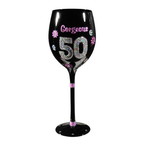 Grasslands Road Her Majesty 20 Ounce, Fabulous 50 Crystal Embellished Black Wine Glass