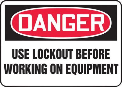 Accuform Signs 7" X 10" Black, Red And White 0.055" Plastic Lockout/Tagout Sign "DANGER USE LOCKOUT BEFORE WORKING ON EQUIPMENT" With 3/16" Mounting Hole And Round Corner