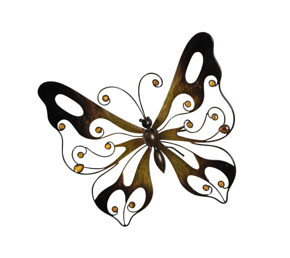 Metal Butterfly Wall Decor   Warm Brown Wall Art with Glass Pearls