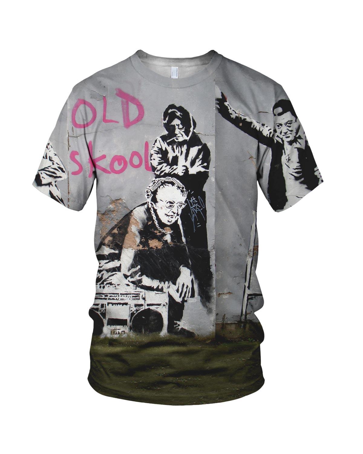 Banksy Old Skool Street Art Men's Fashion T Shirt, White, XXL