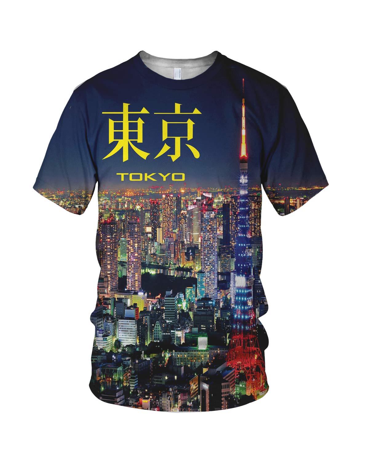 Tokyo City Lights Men's Fashion T Shirt, White, M