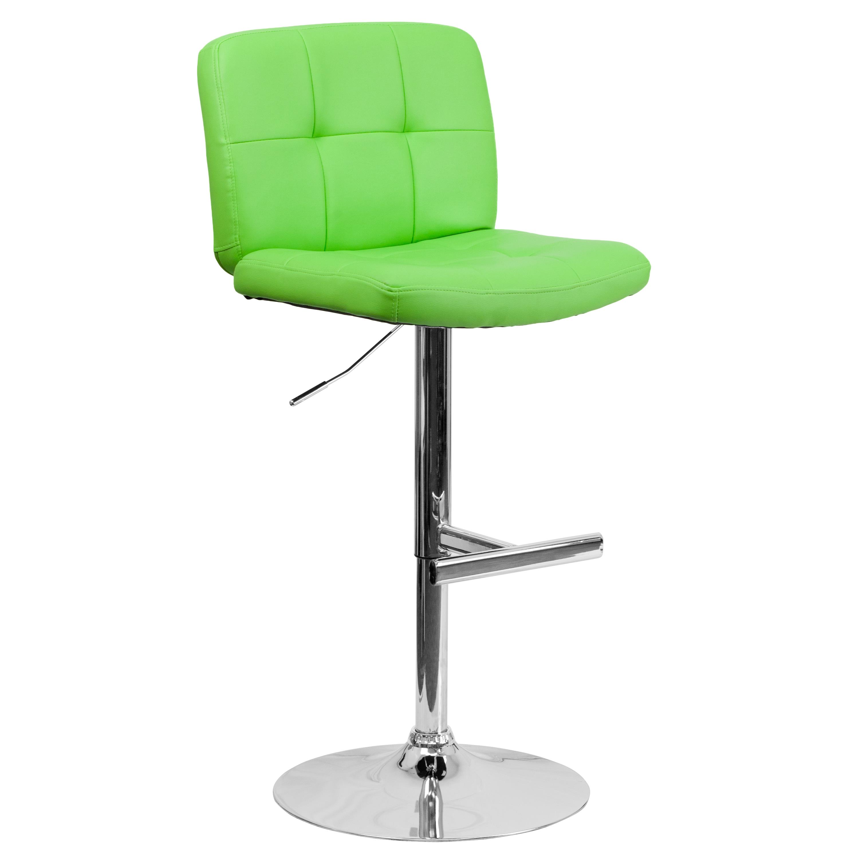 Flash Furniture Contemporary Tufted Green Vinyl Adjustable Height Bar Stool with Chrome Base