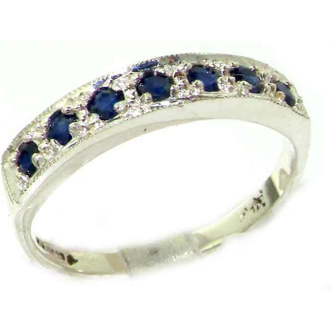 Solid 585 14K White Gold Ladies Natural Sapphire Eternity Band Ring   Size 5   Finger Sizes 5 to 12 Available