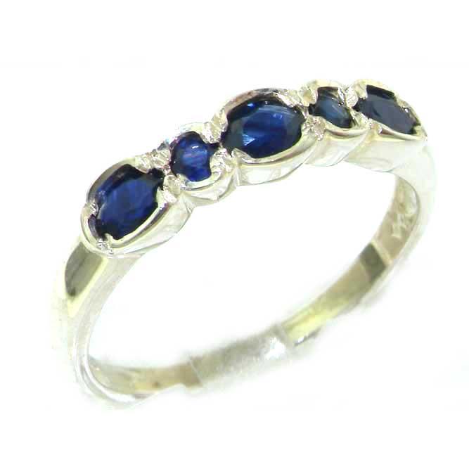 Luxury Solid English Sterling Silver Ladies Natural Deep Blue Sapphire Contemporary Style Eternity Band Ring   Size 5   Finger Sizes 5 to 12 Available