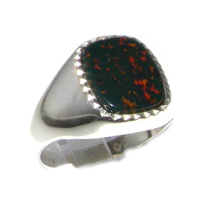 Luxury Sterling Silver Mens Cushion Cut Bloodstone Signet Ring   Size 9.75   Finger Sizes 8 to 12 Available