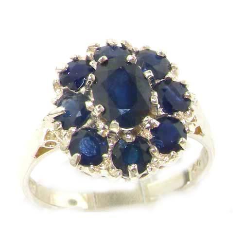 Luxury Ladies Solid Sterling Silver Natural Sapphire Large Cluster Ring   Size 8.5   Finger Sizes 5 to 12 Available