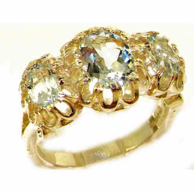 Unusual Large Solid Yellow 9K Gold Natural Vibrant Aquamarine Victorian Inspired Ring   Size 11.5   Finger Sizes 5 to 12 Available