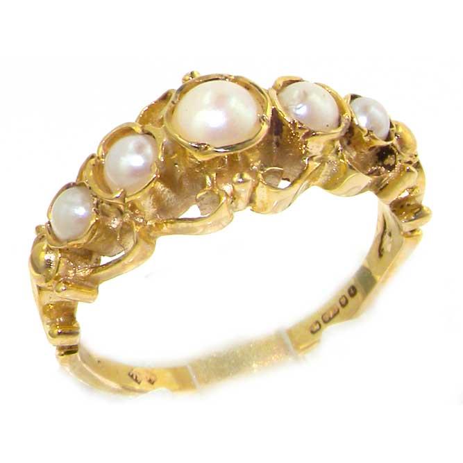 Solid 14K Yellow Gold Genuine Natural Pearl Ring of English Georgian Design   Size 5.25   Finger Sizes 5 to 12 Available