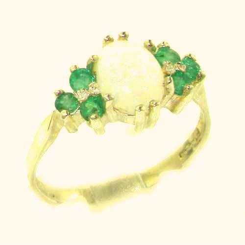 Ladies Contemporary Solid Yellow 9K Gold Natural Opal & Emerald Ring   Size 10.5   Finger Sizes 5 to 12 Available