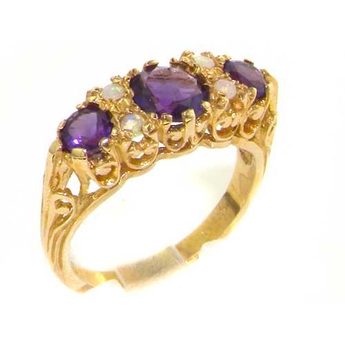 Luxury Solid Yellow 9K Gold Amethyst & Opal Victorian Style Ring   Finger Sizes 5 to 12 Available