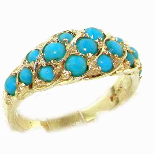 Luxury Ladies Solid Yellow 9K Gold Vibrant Turquoise Band Ring   Size 6   Finger Sizes 5 to 12 Available