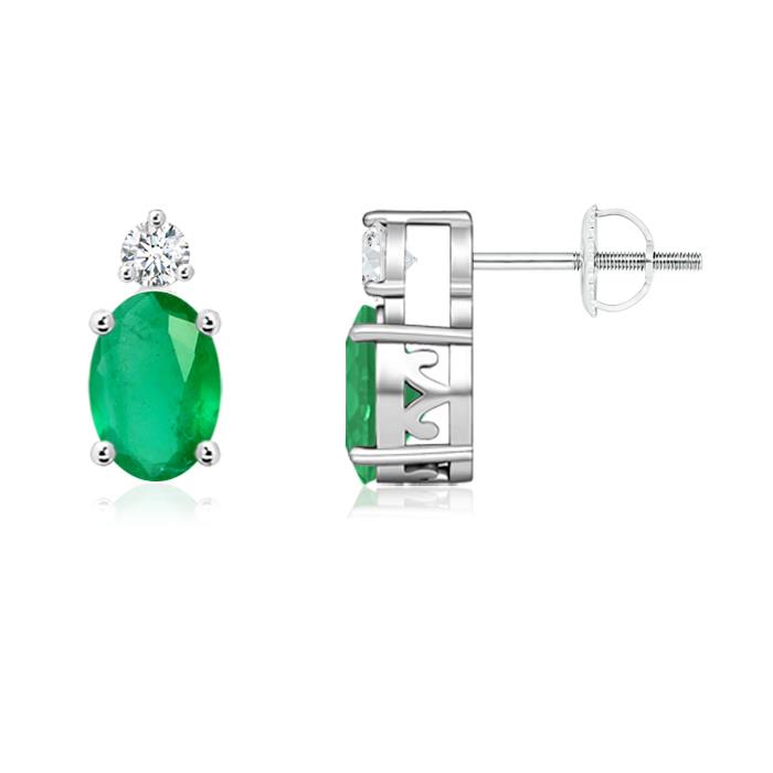 1.4ct. Vintage Inspired Oval Emerald and Diamond Basket Stud Earrings