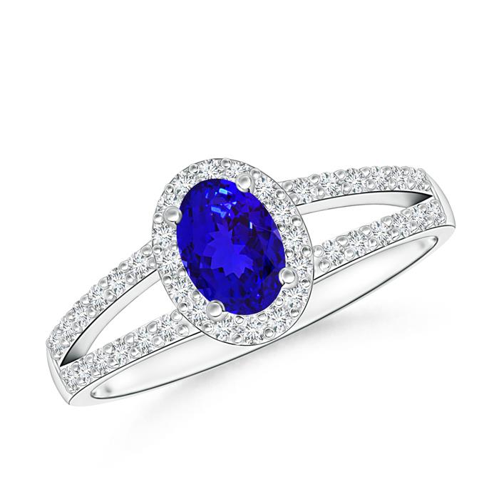 0.4ct. Diamond Halo Tanzanite Split Shank Ring in Platinum