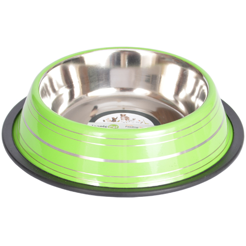 Iconic Pet   Color Splash Stripe Non Skid Pet Bowl for Dog or Cat   Green   32 oz   4 cup