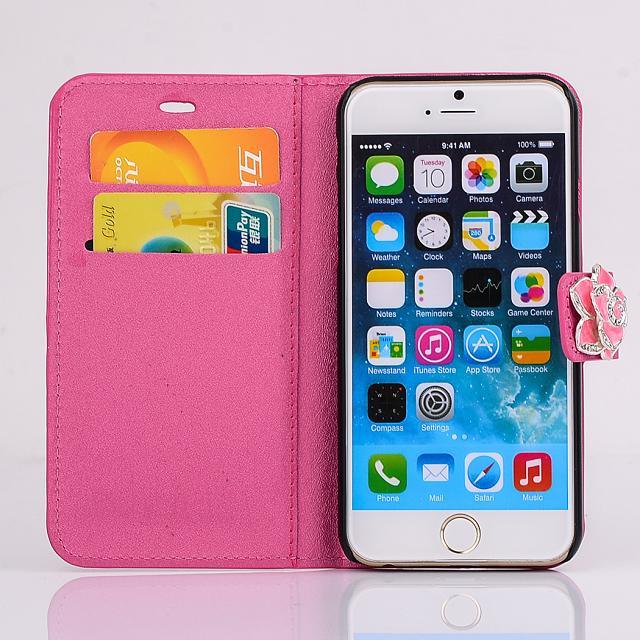 For iPhone 6 Plus Case Leather Crystal Cute Camellia Wallet Card With Stand For iPhone 6 Plus 5.5 Inch Silk Pattern Case Cover