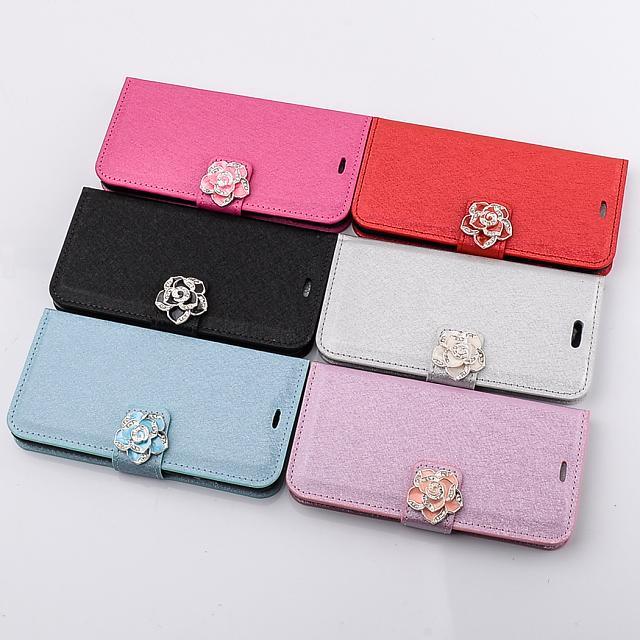 For Samsung Galaxy Note4/N9100 Case Luxury Leather Crystal Cute Camellia Wallet Card Flip With Stand Silk pattern Case Cover