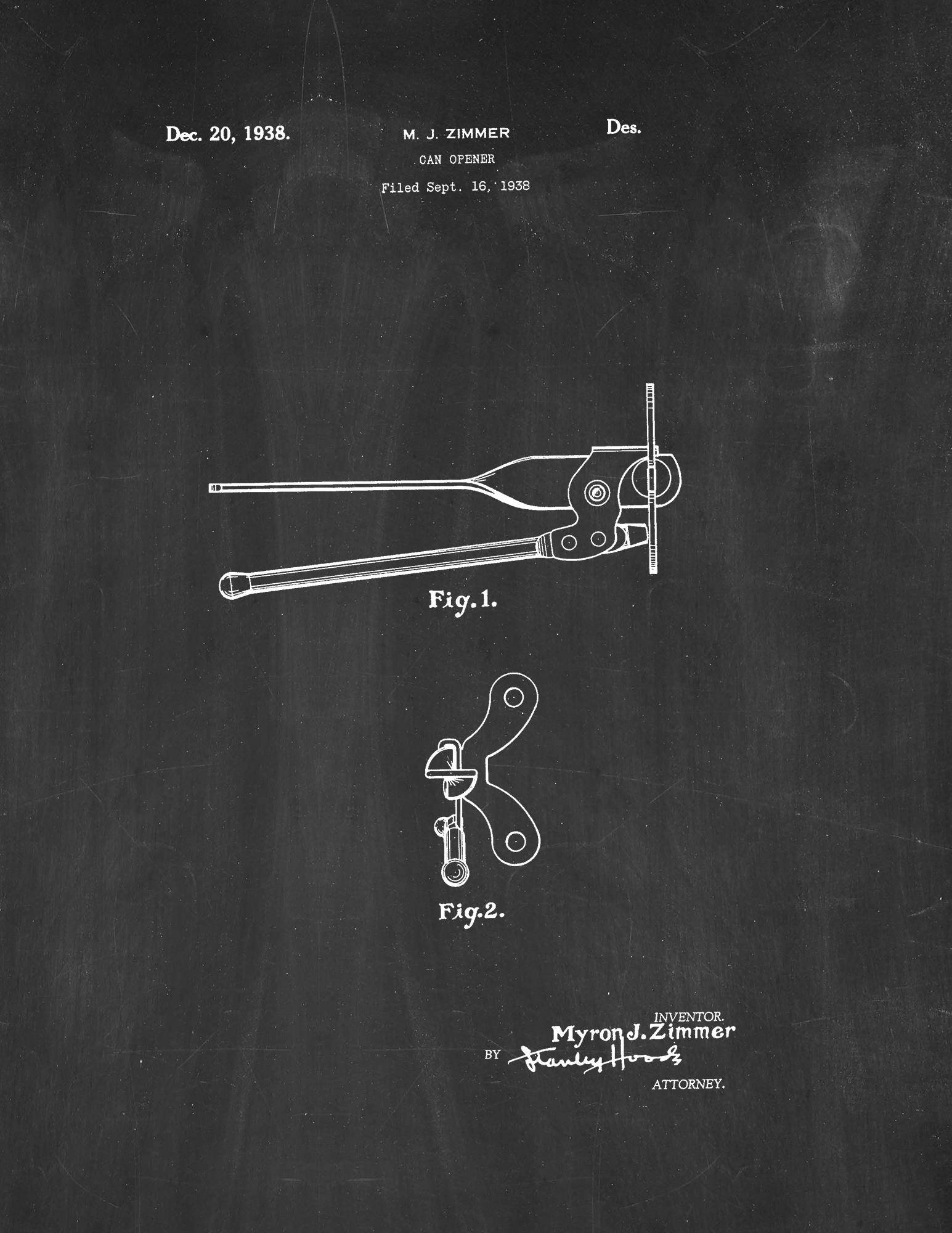 Can Opener Patent Art Chalkboard