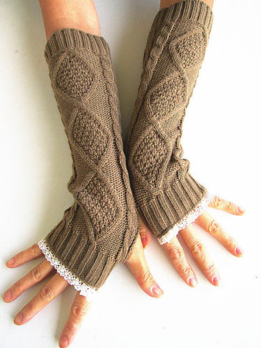 Women's Crochet Lace and Knitted Arm Cuffs Toppers Arm Warmers Fingerles Gloves