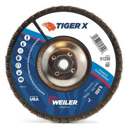 WEILER 51233 Flap Disc, 7 in. x 60 Grit, 5/8 11, 8600RPM