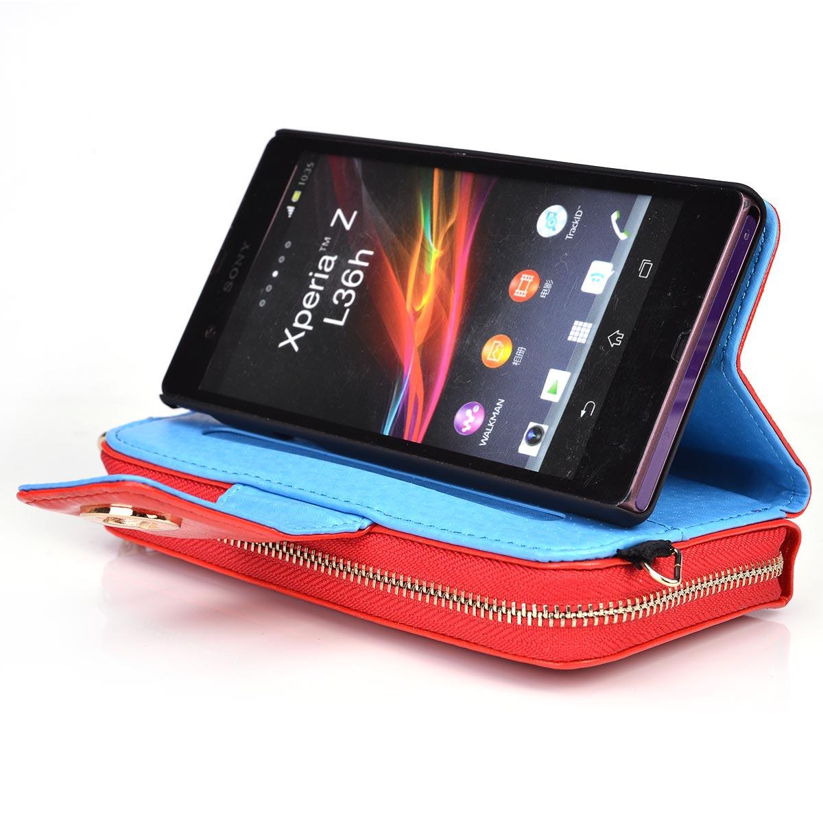 Kroo Red Magnetic Clutch Wristlet Wallet Purse for Sony Xperia Z