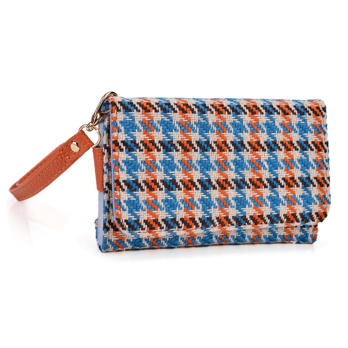 Kroo Blue Houndstooth Clutch Wristlet Wallet with Back Zipper for Smartphone up to 4 Inch