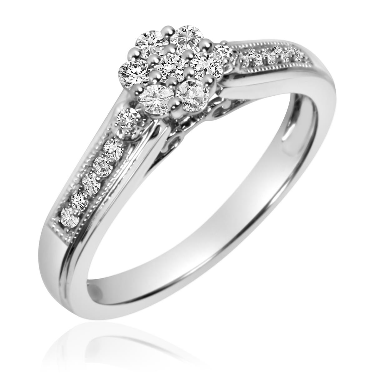 1/4 CT. T.W. Round Cut Diamond Ladies Engagement Ring 10K White Gold  Size 7