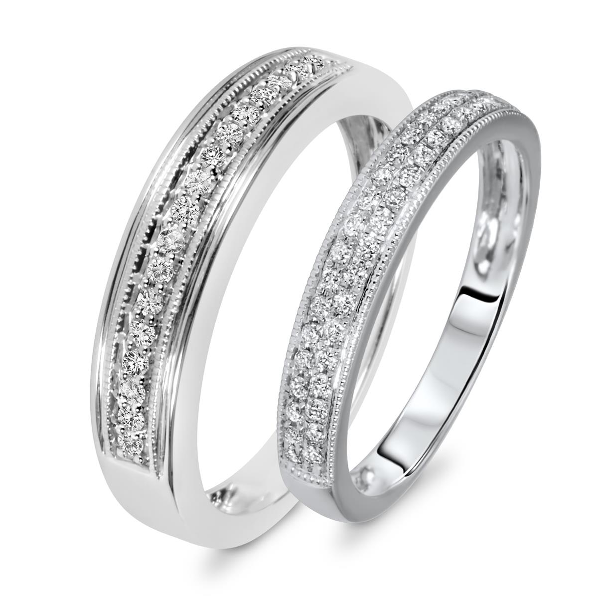 3/8 Carat T.W. Round Cut Diamond His And Hers Wedding Band Set 14K White Gold 