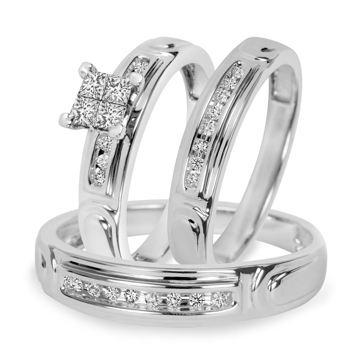 3/8 Carat T.W. Princess, Round Cut Diamond His and Hers Engagement Ring, Ladies