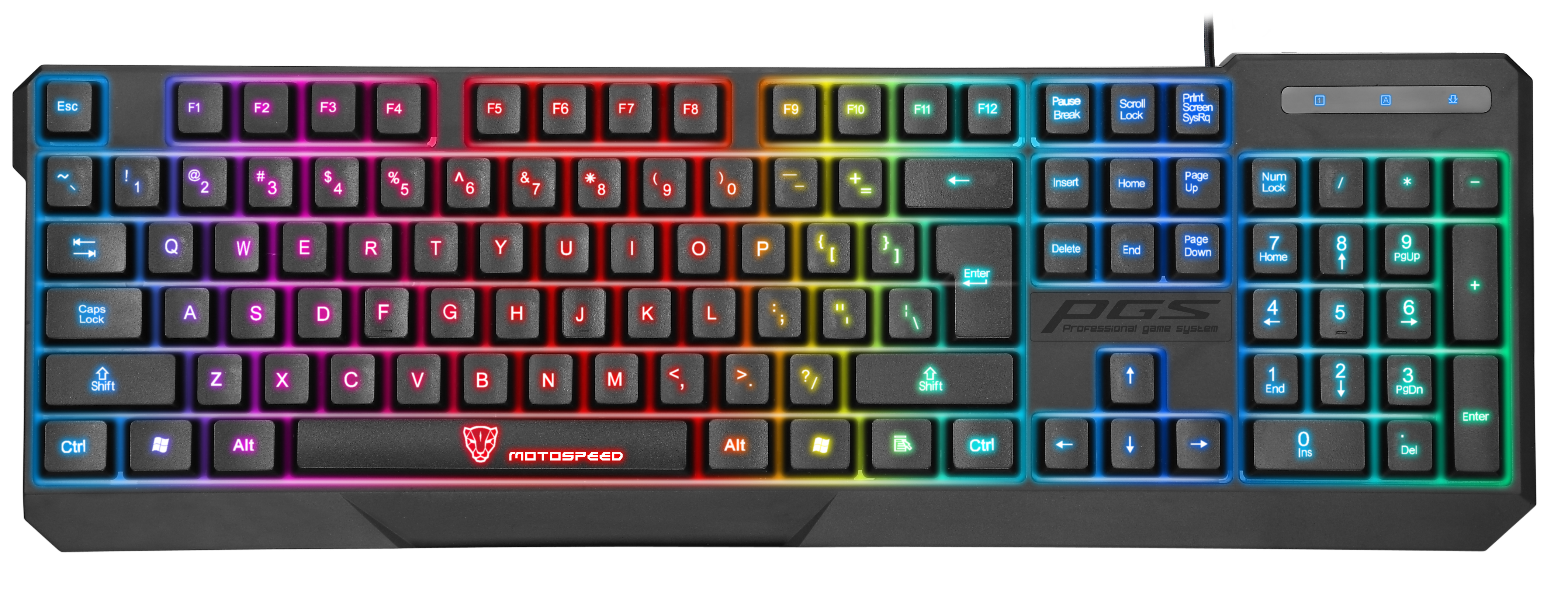 Motospeed K70L USB Wired Seven Color Backlit Gaming Keyboard   Black
