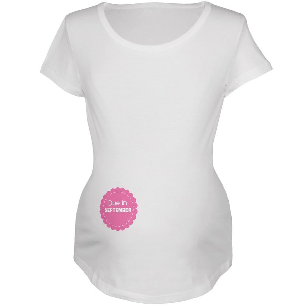 Due in September Pink Girl Badge White Maternity Soft T Shirt