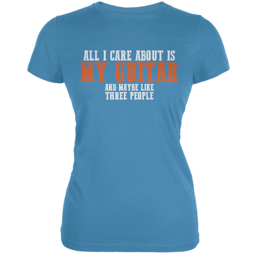 Sarcastic Care About My Guitar Aqua Juniors Soft T Shirt