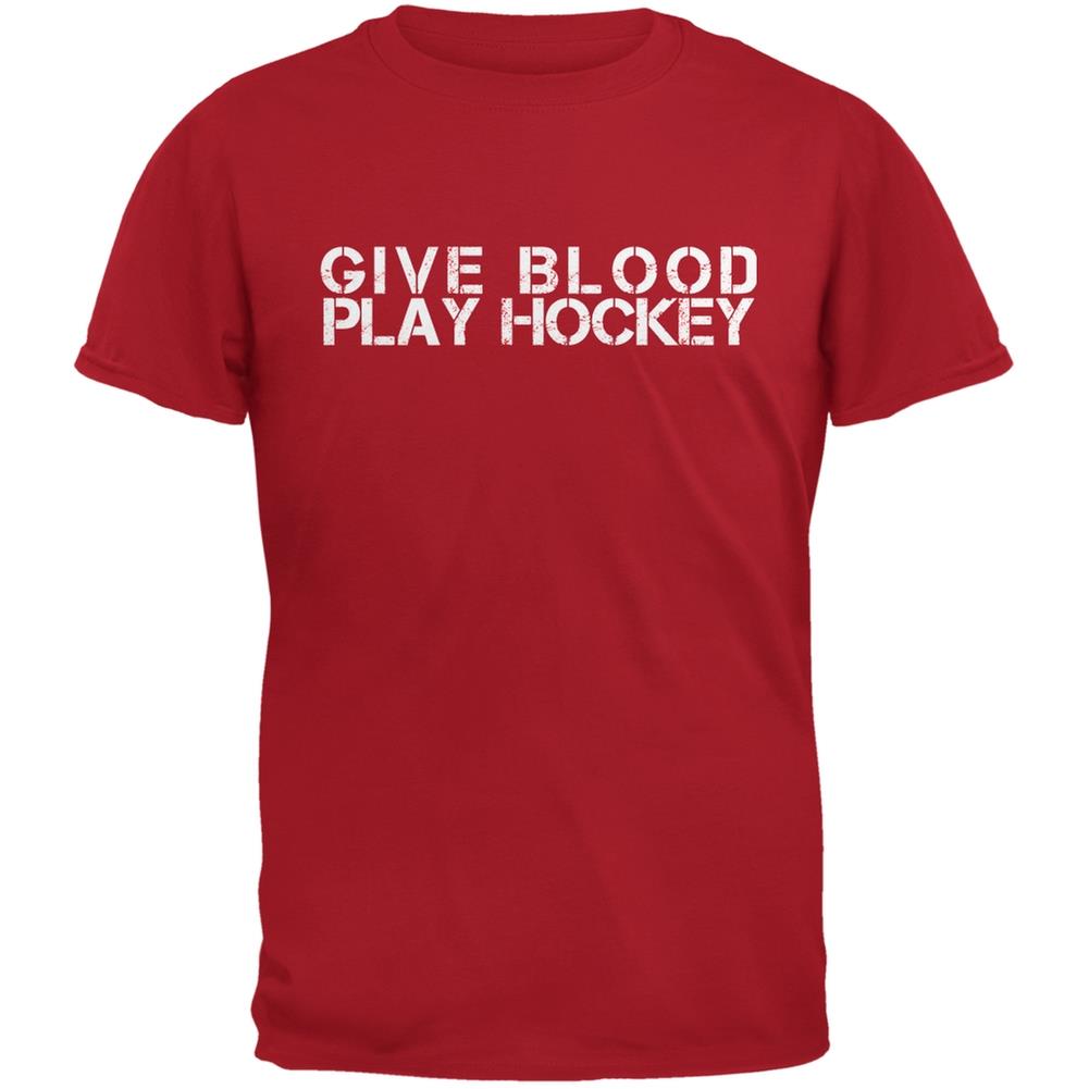 Give Blood Play Hockey Red Adult T Shirt