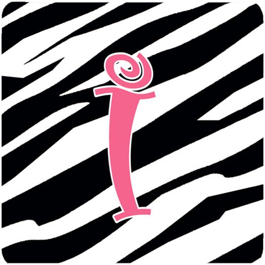 Set of 4 Monogram   Zebra Stripe and Pink Foam Coasters Initial Letter I