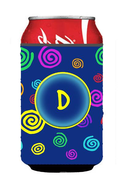 Letter D Initial Monogram   Blue Swirls Can or Bottle Beverage Insulator Hugger