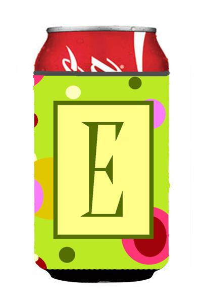 Letter E Initial Monogram   Green Can or Bottle Beverage Insulator Hugger