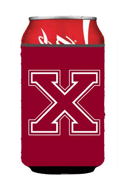 Letter X Initial Monogram   Maroon and White Can or Bottle Beverage Insulator Hugger